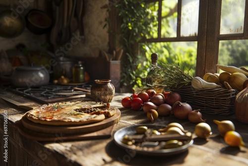 Homely Aromas: In a Rustic Provençal Kitchen, Culinary Tradition Comes Alive, Filling the Air with Authentic Fragrance and the Essence of French Gastronomy.