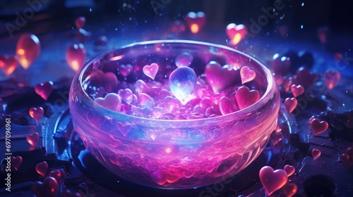 Twinkling stars and hearts float out from the cauldron, as the love potion bubbles and comes to life with an otherworldly energy.