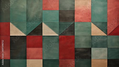 Modern Geometric Rug with Glazed and Rustic Texture in Light Red and Dark Emerald
