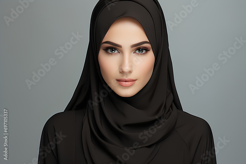 Portrait of a muslim woman wearing a black hijab