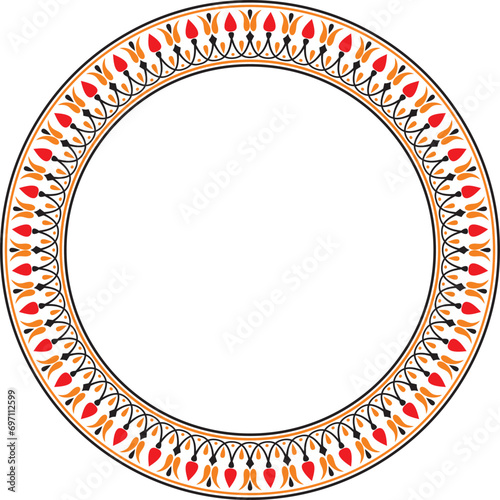 Vector colored round classical Greek meander ornament. Pattern, circle of Ancient Greece. Border, frame, ring of the Roman Empire..
