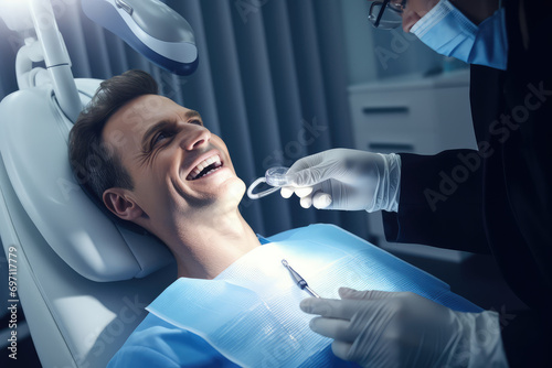 Happy man getting dental checkup.