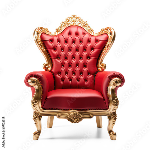 Red and golden royal armchair on isolate transparency background, PNG