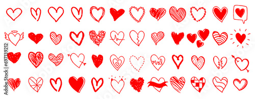 Doodle hearts, hand drawn love heart collection. 