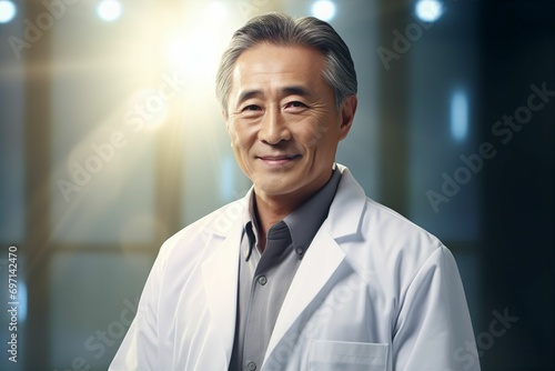 白衣を着た日本人シニア男性（背景あり・医者・医師・歯科医師・薬剤師）