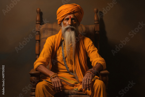 indian Sadhu or Holy Man sitting on chair