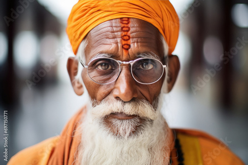 indian Sadhu or Holy Man wearing eyeglasses