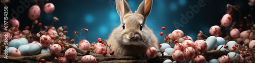 1:4 or 4:1 Eggs and bunnies mark the arrival of Easter, commemorating the resurrection of Jesus and spring.For web design, book cover,greeting cardbackgrounds, or other High quality printing projects.