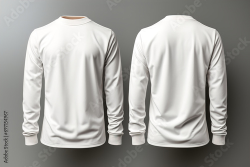 A white long sleeved shirt with a leather collar, white isolated mockup.
