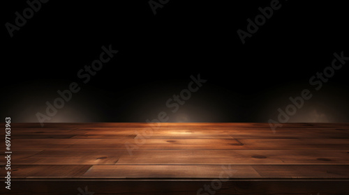 Close up of top Wooden table in dark wall background
