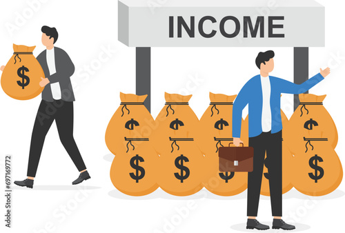 Business professional of unaware of his income being stolen behind his back. vector illustration for concept on losing money unnoticed.