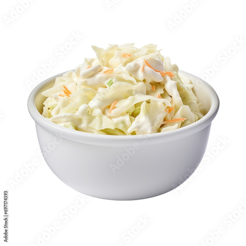 white bowl of coleslaw