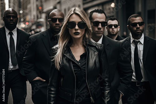 celebrity woman with bodyguards 