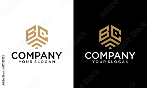 Creative Abstract letter BC or CB logo in gold color isolated in white and black background. gold hexagon Logo Design Template. gold hexagon letter BC logo for modern law firm logo.