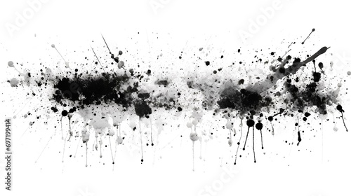 A blob of black ink on a white background, abstract splashes. Space for the text.