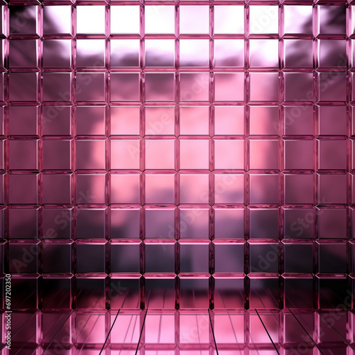 fotografia con detalle de superficie con azulejos brillantes de color rosa metalico