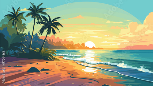  colorful illustration capturing spirit tropical beach. Vector illustration 