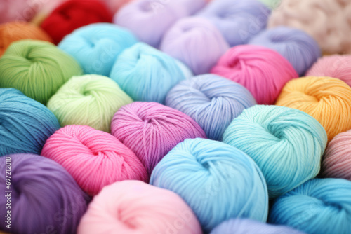Ovillos de lana de colores vistos de cerca.
