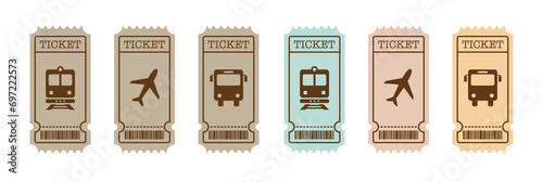 Travel ticket template for train, bus and plane, railway pass