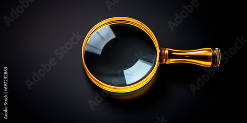A Deep Dive into Focus, Searching, Research, Learning, and Minimal Creative Concepts with a Magnifying Glass on black background 