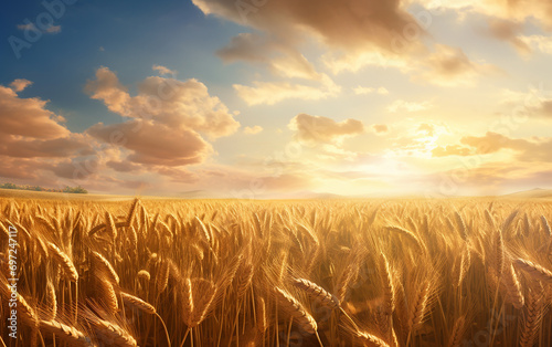 campo de trigo lindo em hora dourada 