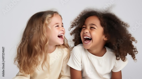 laughing small kids on a white background
