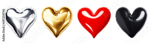 Set of inflatable balloon hearts on transparent background