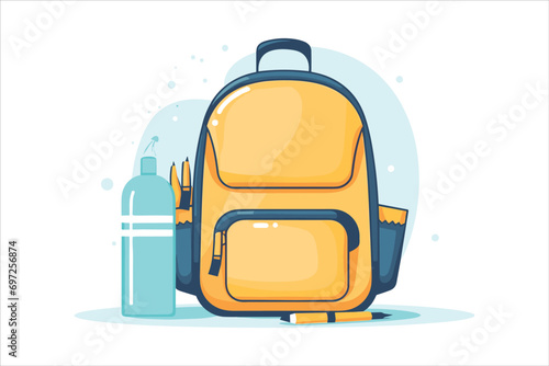 School bag isolated on white, school bag with school supplies, icon, bag, suitcase, vector, travel, sign, symbol, illustration, object, business, school, button, backpack, card, luggage, design