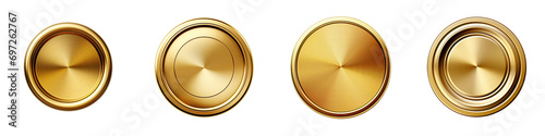 Gold circle Realistic metal button Hyperrealistic Highly Detailed Isolated On Transparent Background Png File