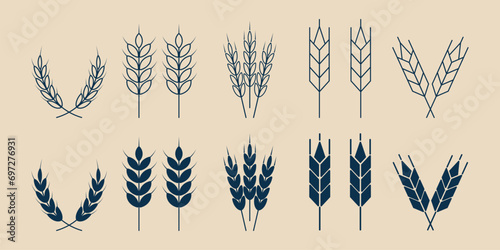 set wheat ears line art logo simple icon design template, vector illustration design