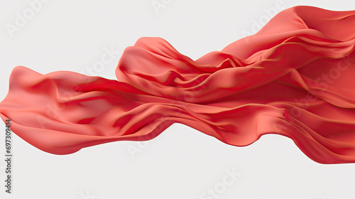 Smooth elegant red silk fabric cloth on white background. Texture of flying silk satin fabric red luxury elegant beauty premium abstract background. Shiny, shimmer. Curtain. Drapery. cloth 