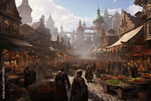 Medieval market in the old town of Lviv, Ukraine, AI Generated