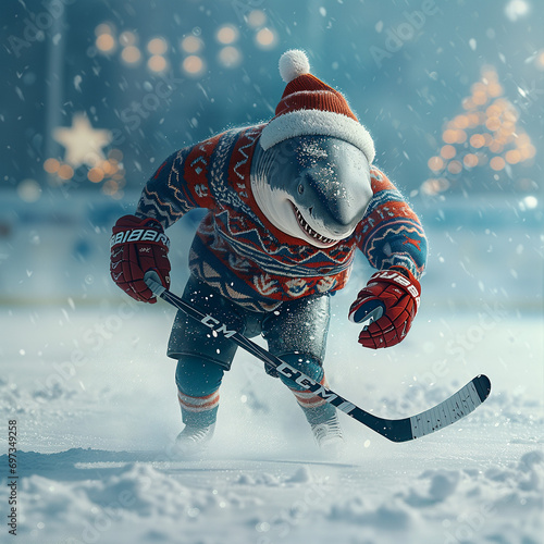 Shark playing icehockey