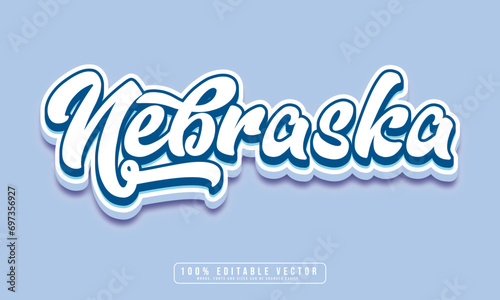 Nebraska text effect vector. Editable 3d college t-shirt design printable text effect vector 