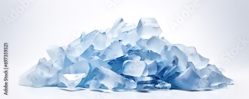 Stack of blue ice cubes on white Background. generative AI