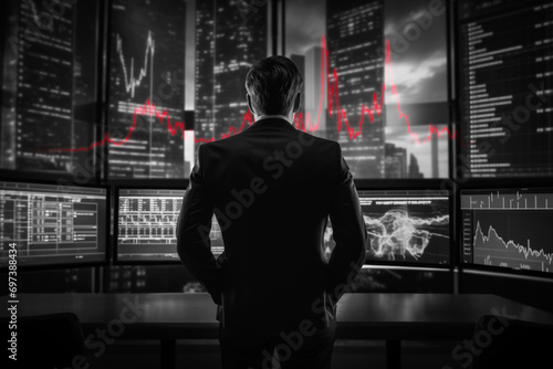 business man looking at graphs representing a volatile market