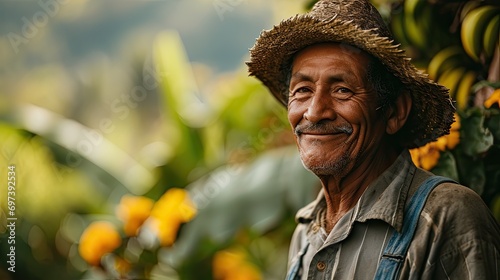 Portrait of an adult man from Costa Rica, a banana picker, smiling at the camera.