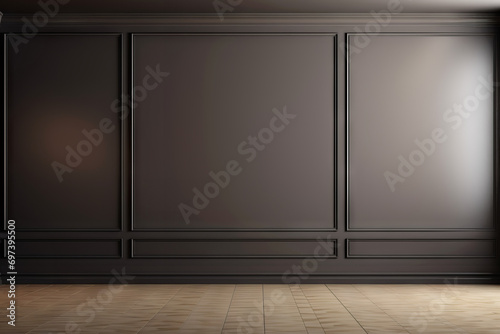 3d render of staged modern living room dark tope wall with empty area for product placement and copy space