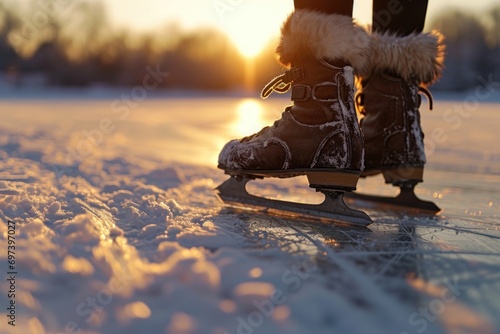 Ice skates with attached boots, ideal for winter sports and ice skating activities