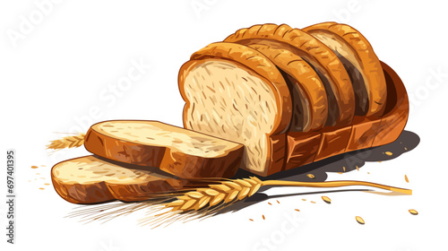 Bread illustration. Vector bread with spikelets of wheat on white background