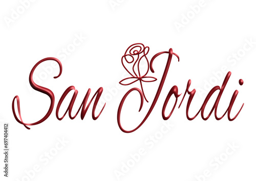 San Jordi - Valentine's Day, three-dimensional writing, written in Catelan, red color, holiday vector graphics, suitable for greeting card, message, banner, icon 