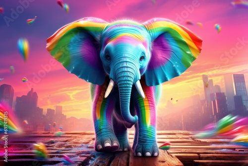 elephant with rainbow