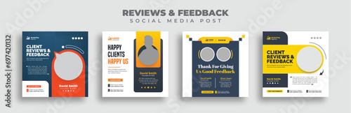Client testimonials or customer feedback social media post web banner template, Square web banner templates.
