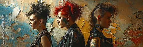 surreal retro punks with mohawk hairstyle 