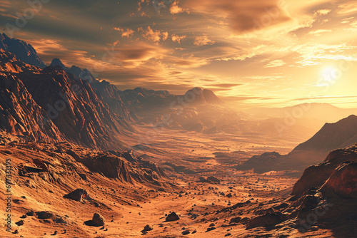 A detailed scientific rendering of the Martian landscape in an illustration format