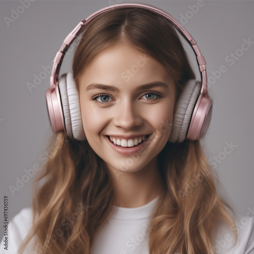 Dziewczyna z różowymi słuchawkami 