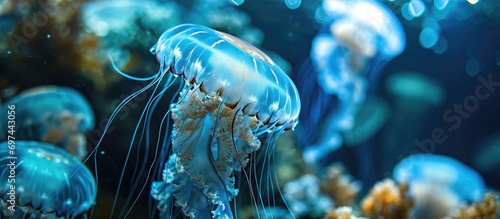 Blue water close-up of Mediterranean jellyfish