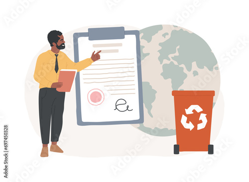 Government mandated recycling isolated concept vector illustration. Ecological regulations, local recycling law, municipal solid waste, recyclable materials, curbside program vector concept.