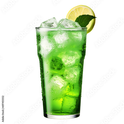Glass of green soda isolated on transparent background.