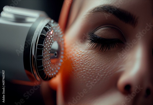 Close-up of fractional microneedle facial therapy. Generative AI